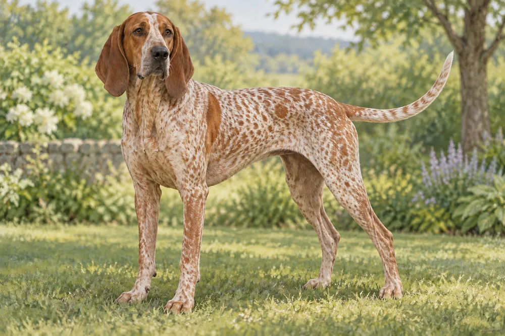 American English coonhound — przykładowy wygląd zwierzęcia, ilustracja wygenerowana przez AI