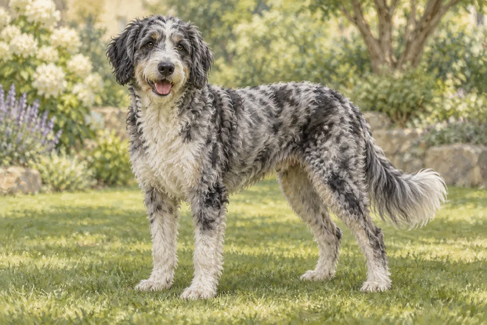 Aussiedoodle — przykładowy wygląd zwierzęcia, ilustracja wygenerowana przez AI