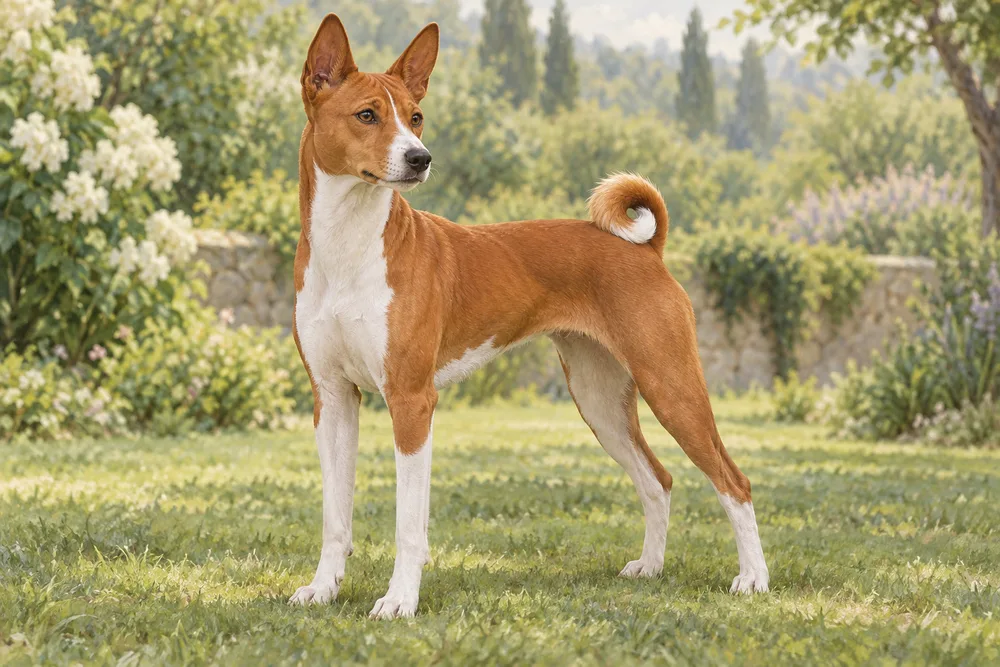 Basenji — przykładowy wygląd zwierzęcia, ilustracja wygenerowana przez AI