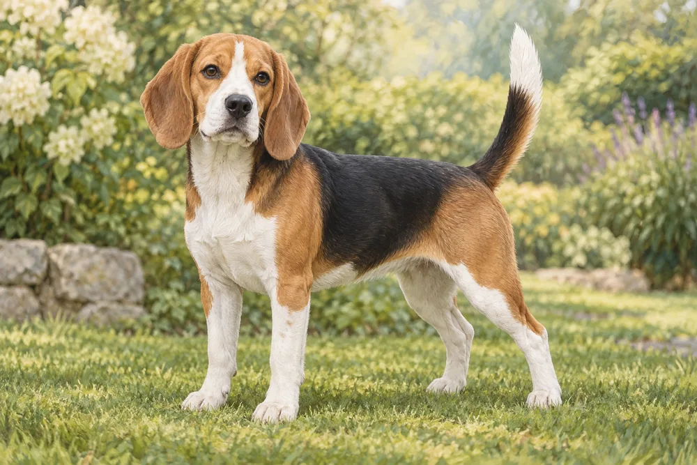 Beagle — przykładowy wygląd zwierzęcia, ilustracja wygenerowana przez AI
