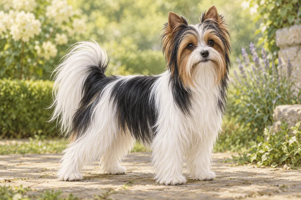 Biewer terrier — przykładowy wygląd zwierzęcia, ilustracja wygenerowana przez AI