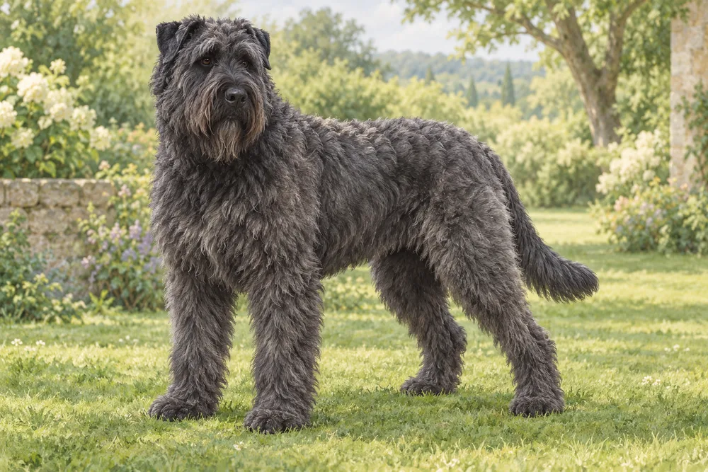 Bouvier des Flandres — przykładowy wygląd zwierzęcia, ilustracja wygenerowana przez AI