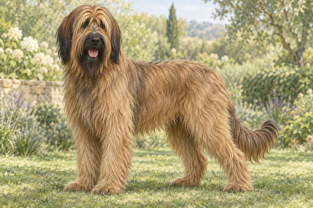 Briard — przykładowy wygląd zwierzęcia, ilustracja wygenerowana przez AI