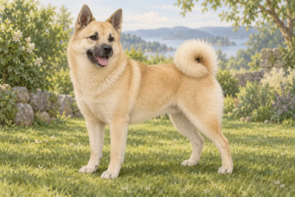 Buhund norweski — przykładowy wygląd zwierzęcia, ilustracja wygenerowana przez AI