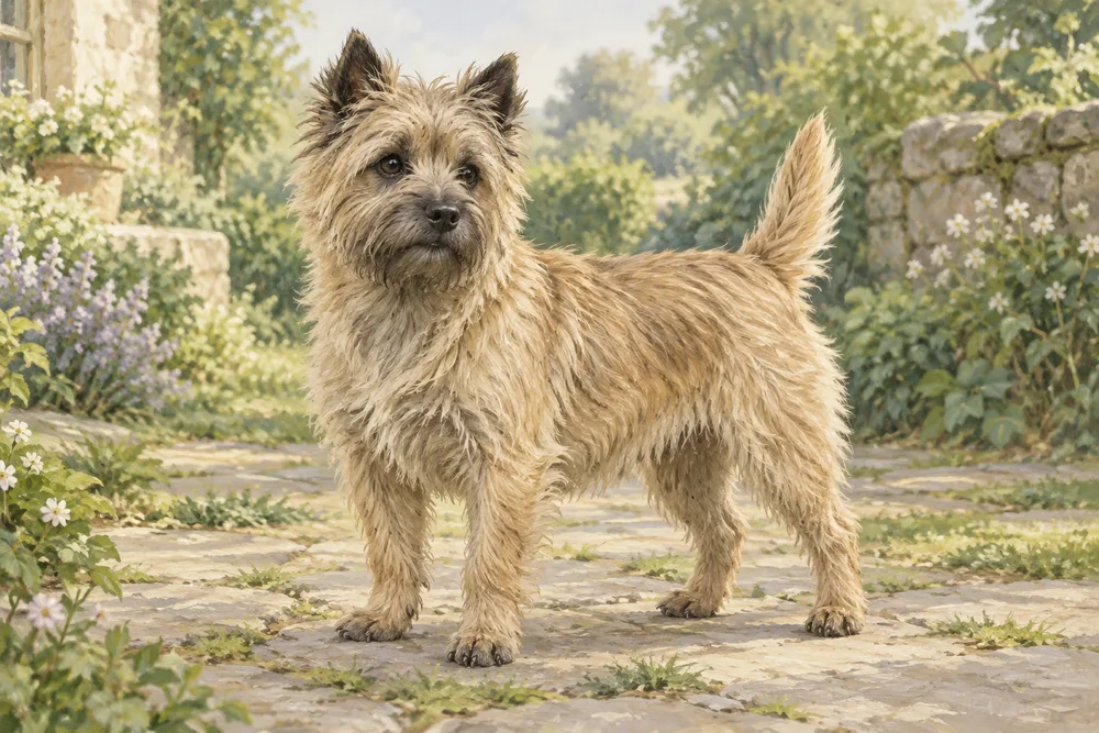 Cairn terrier — przykładowy wygląd zwierzęcia, ilustracja wygenerowana przez AI