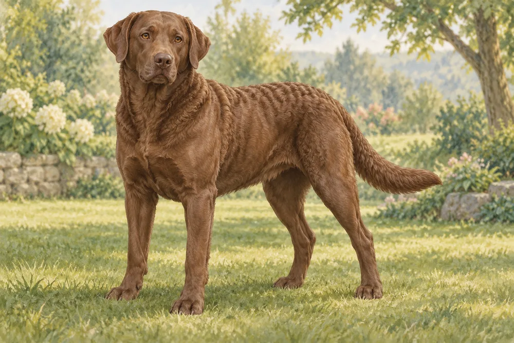 Chesapeake Bay retriever — przykładowy wygląd zwierzęcia, ilustracja wygenerowana przez AI