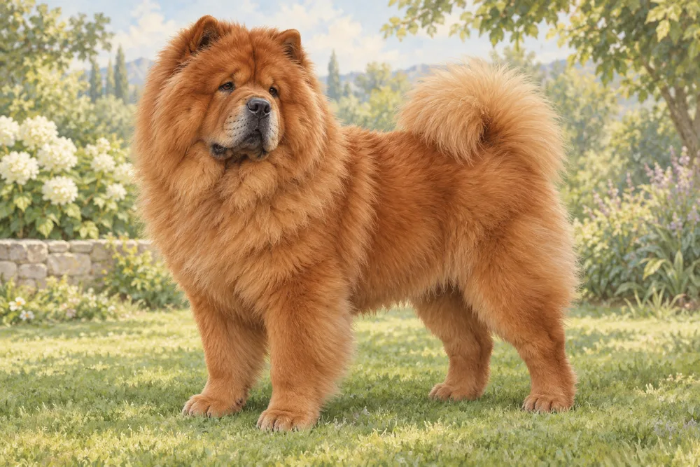 Chow chow — przykładowy wygląd zwierzęcia, ilustracja wygenerowana przez AI