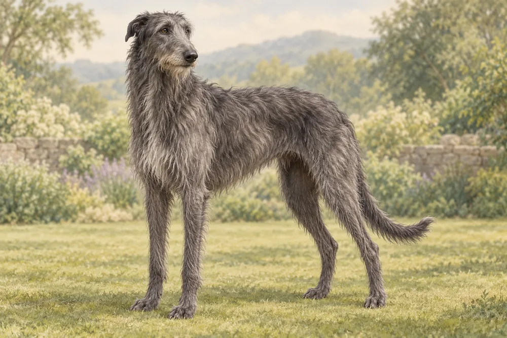 Deerhound — przykładowy wygląd zwierzęcia, ilustracja wygenerowana przez AI