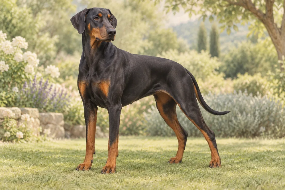 Doberman — przykładowy wygląd zwierzęcia, ilustracja wygenerowana przez AI