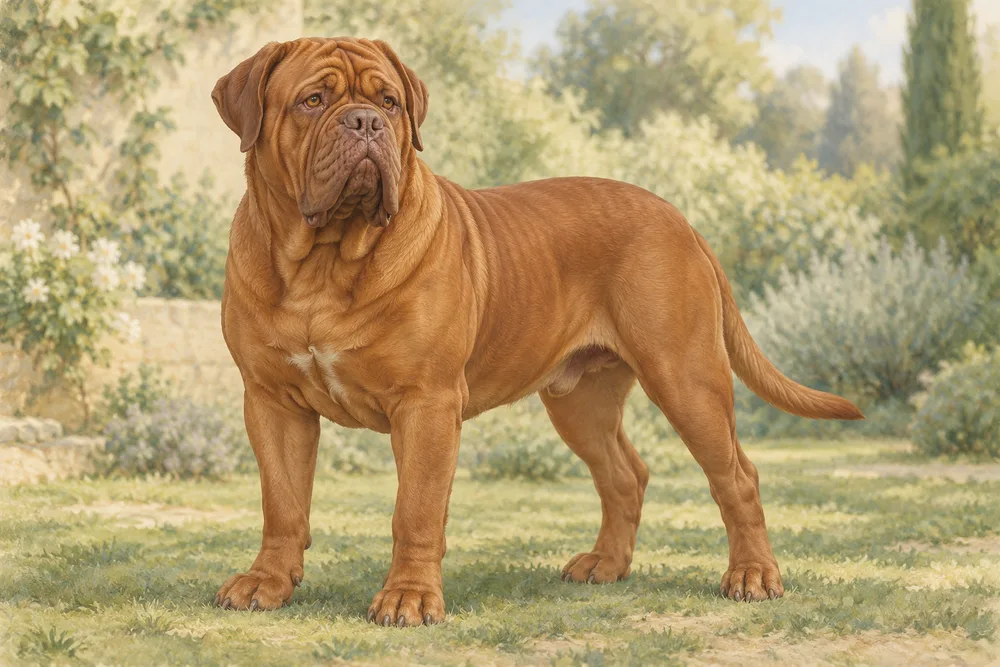 Dog de Bordeaux — przykładowy wygląd zwierzęcia, ilustracja wygenerowana przez AI