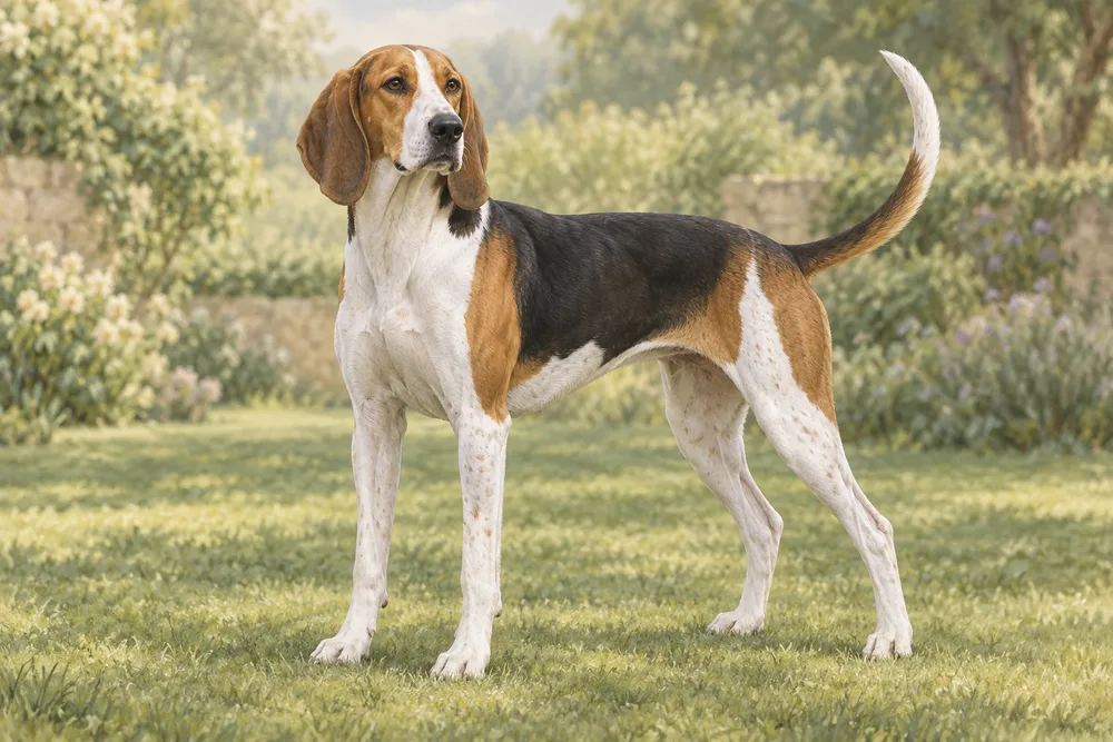 Foxhound amerykański — przykładowy wygląd zwierzęcia, ilustracja wygenerowana przez AI