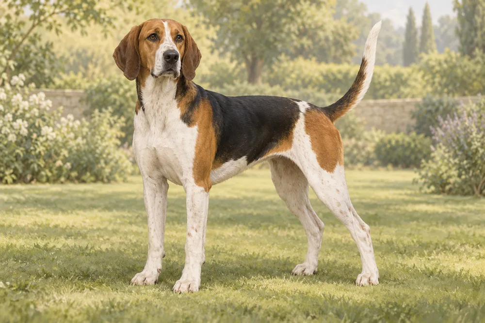 Foxhound angielski — przykładowy wygląd zwierzęcia, ilustracja wygenerowana przez AI
