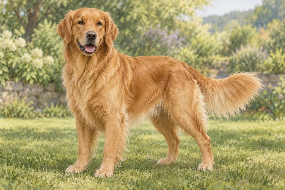 Golden retriever — przykładowy wygląd zwierzęcia, ilustracja wygenerowana przez AI