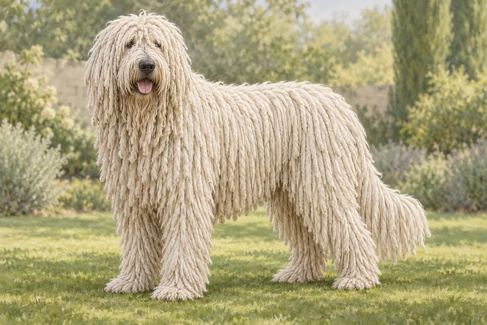 Komondor — przykładowy wygląd zwierzęcia, ilustracja wygenerowana przez AI