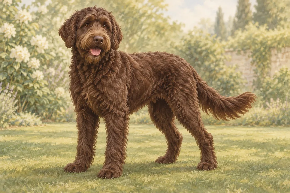 Labradoodle — przykładowy wygląd zwierzęcia, ilustracja wygenerowana przez AI
