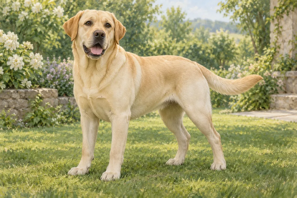 Labrador retriever — przykładowy wygląd zwierzęcia, ilustracja wygenerowana przez AI