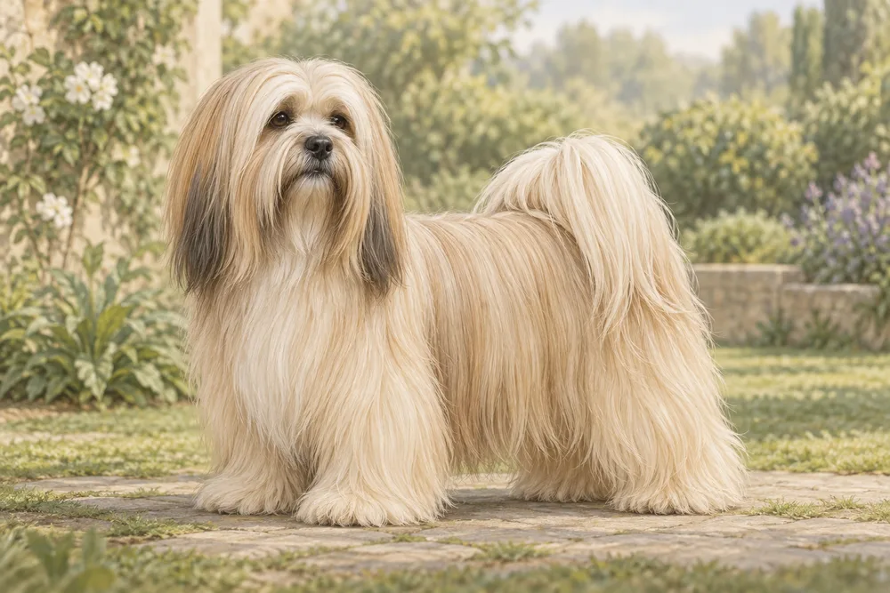 Lhasa apso — przykładowy wygląd zwierzęcia, ilustracja wygenerowana przez AI
