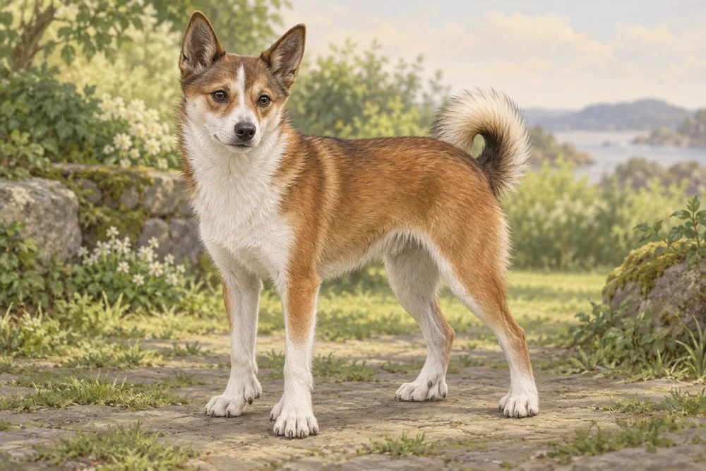 Lundehund norweski — przykładowy wygląd zwierzęcia, ilustracja wygenerowana przez AI
