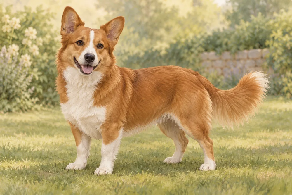 Mieszaniec corgi — przykładowy wygląd zwierzęcia, ilustracja wygenerowana przez AI