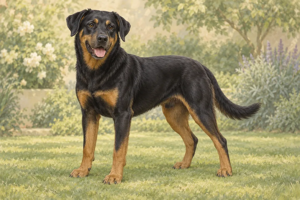 Mieszaniec rottweilera — przykładowy wygląd zwierzęcia, ilustracja wygenerowana przez AI