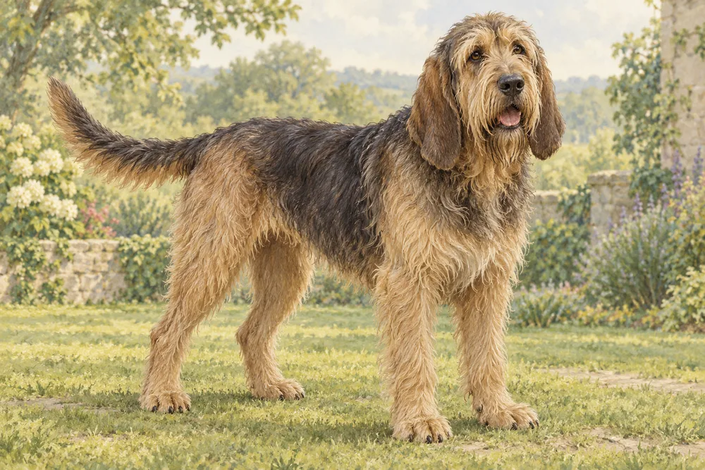 Otterhound — przykładowy wygląd zwierzęcia, ilustracja wygenerowana przez AI