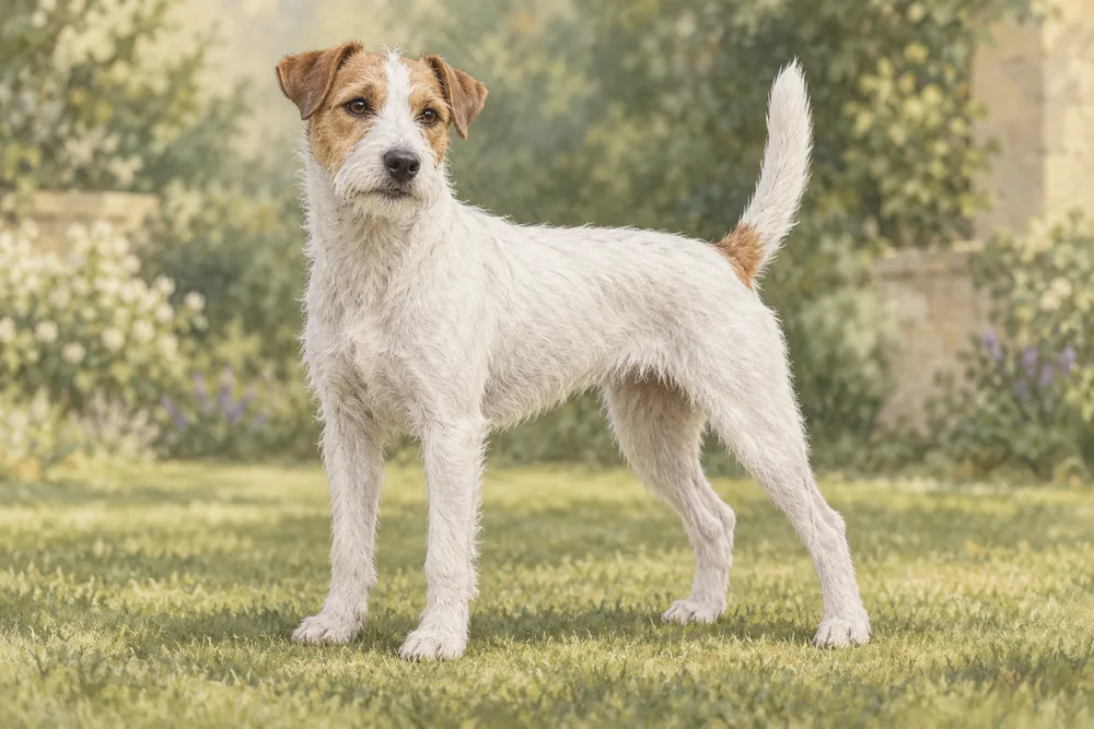 Parson russell terrier — przykładowy wygląd zwierzęcia, ilustracja wygenerowana przez AI