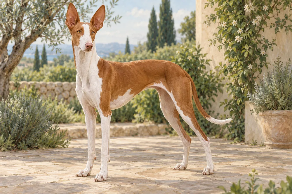 Podenco ibicenco — przykładowy wygląd zwierzęcia, ilustracja wygenerowana przez AI