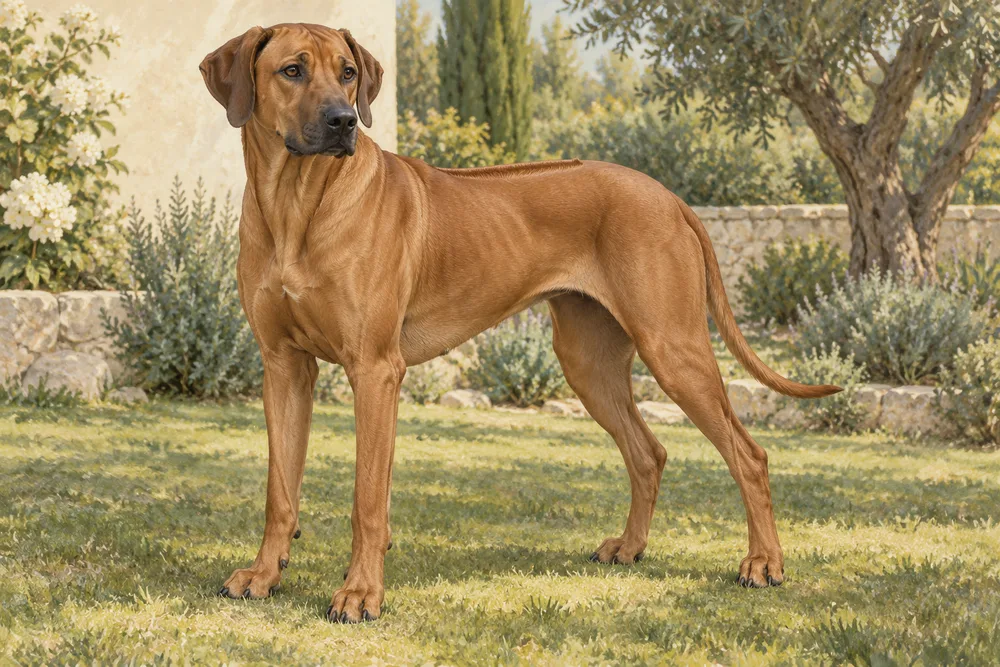Rhodesian ridgeback — przykładowy wygląd zwierzęcia, ilustracja wygenerowana przez AI