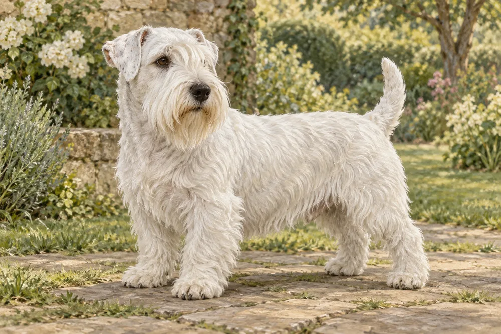 Sealyham terrier — przykładowy wygląd zwierzęcia, ilustracja wygenerowana przez AI