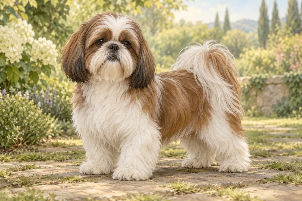 Shih tzu — przykładowy wygląd zwierzęcia, ilustracja wygenerowana przez AI