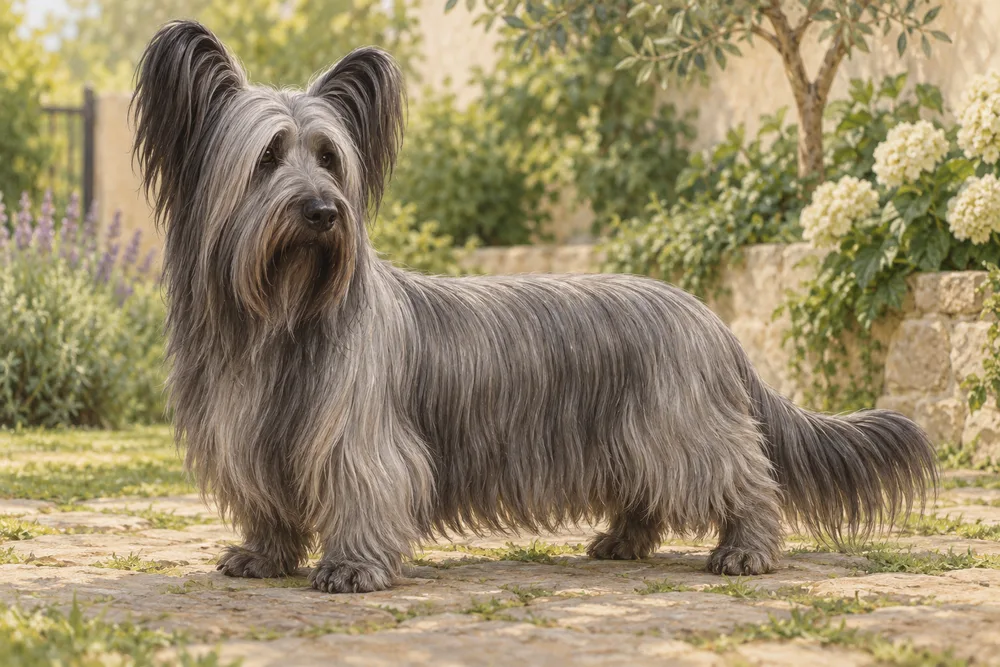 Skye terrier — przykładowy wygląd zwierzęcia, ilustracja wygenerowana przez AI