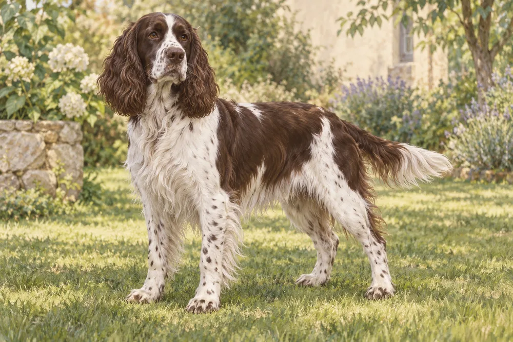 Springer spaniel angielski — przykładowy wygląd zwierzęcia, ilustracja wygenerowana przez AI
