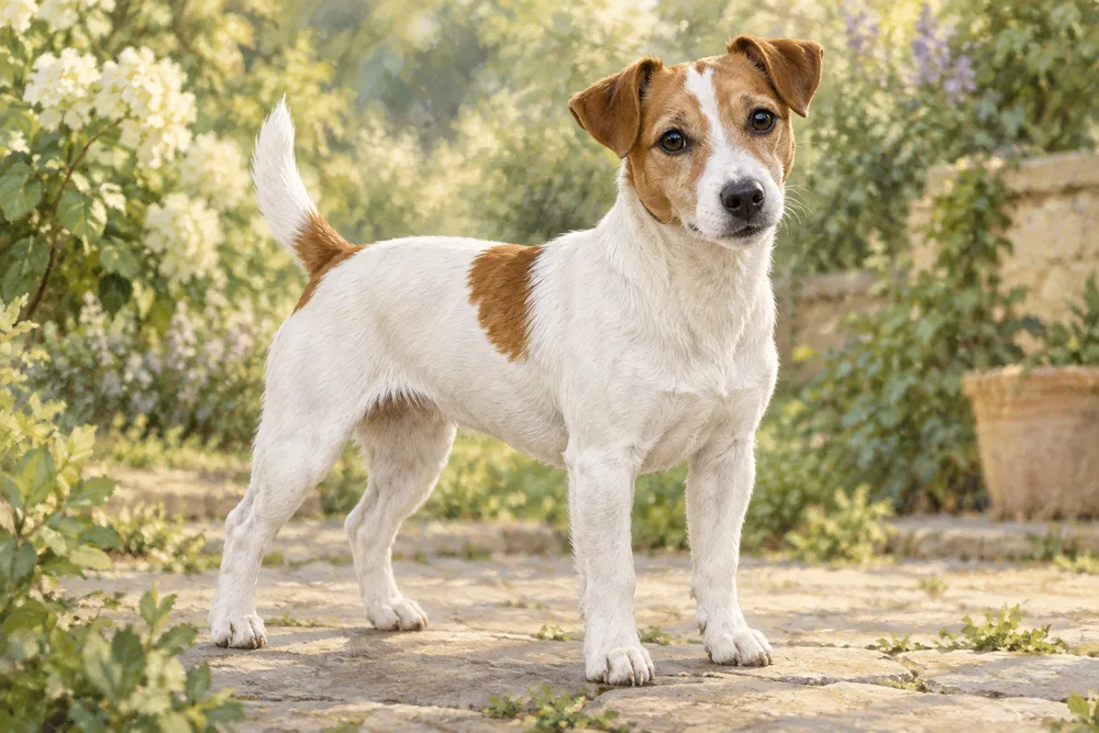 Jack russell terrier — przykładowy wygląd zwierzęcia, ilustracja wygenerowana przez AI