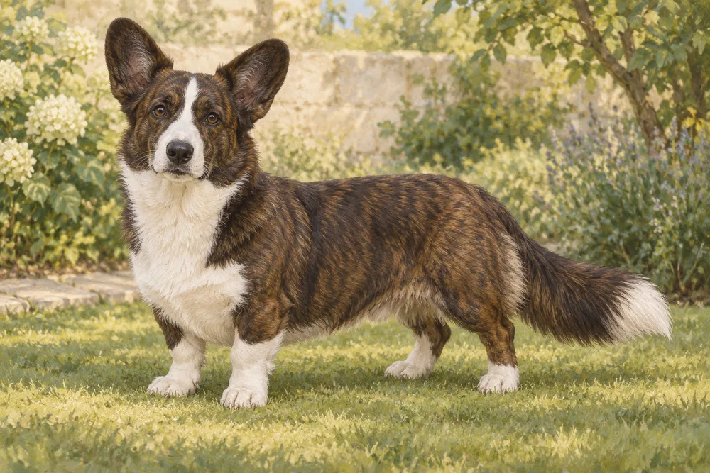 Welsh corgi cardigan — przykładowy wygląd zwierzęcia, ilustracja wygenerowana przez AI
