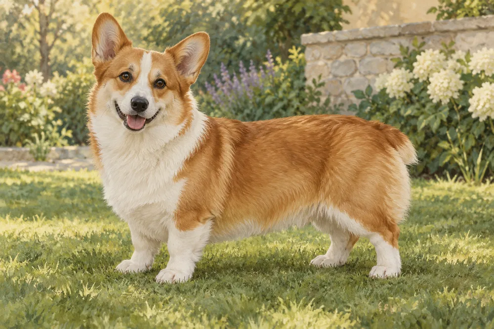 Welsh corgi pembroke — przykładowy wygląd zwierzęcia, ilustracja wygenerowana przez AI