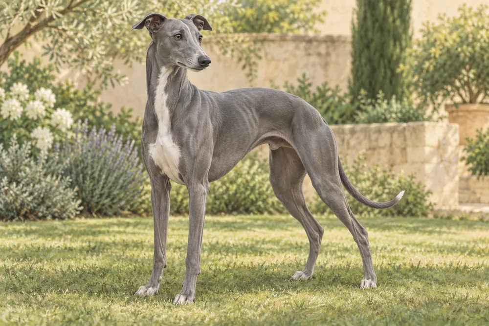 Whippet — przykładowy wygląd zwierzęcia, ilustracja wygenerowana przez AI
